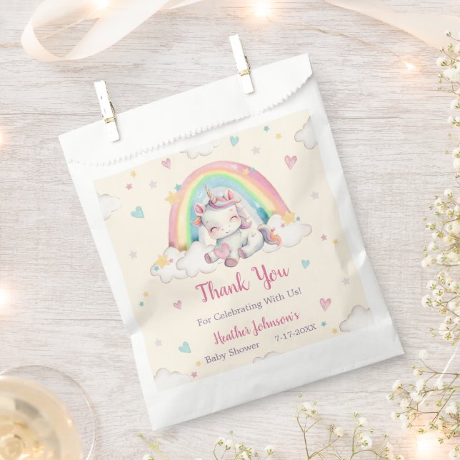 Pastel Rainbow Unicorn Baby Shower Favour Bags (Clipped)