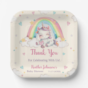 Pastel Rainbow Unicorn Baby Shower Paper Plate