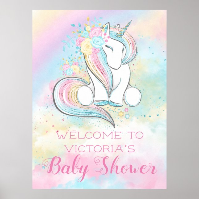 Pastel Rainbow Unicorn Baby Shower Sign (Front)