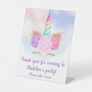 Pastel Rainbow Unicorn Birthday Favour Table Sign