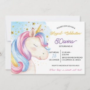 Pastel Rainbow Unicorn Birthday Invitation