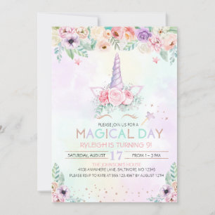 Pastel Rainbow Unicorn Birthday Invitation