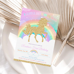 Pastel Rainbow Unicorn Birthday Invitation