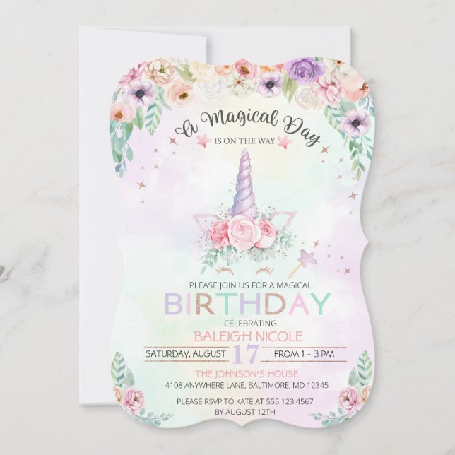 Pastel Rainbow Unicorn Birthday Invitation (Front)