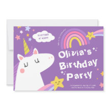 Pastel Rainbow Unicorn Birthday Party Invitation