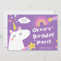 Pastel Rainbow Unicorn Birthday Party Invitation