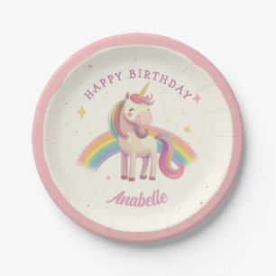 Pastel Rainbow Unicorn Birthday Party Paper Plate
