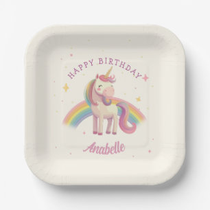 Pastel Rainbow Unicorn Birthday Party Paper Plate