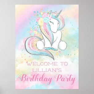 Pastel Rainbow Unicorn Birthday Party Sign