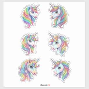 Pastel Rainbow Unicorn Faces Vinyl Sticker