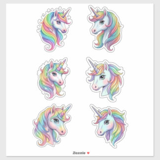 Pastel Rainbow Unicorn Faces Vinyl Sticker