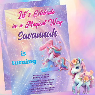 Pastel Rainbow Unicorn First Birthday Invitation