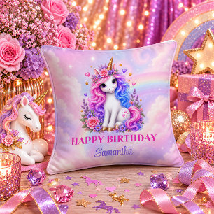 Pastel Rainbow Unicorn Girl Birthday Keepsake Pill Cushion