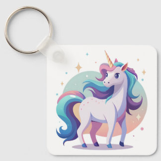 Pastel rainbow unicorn in cartoon style key ring