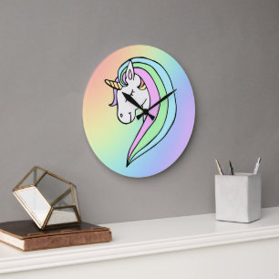 Pastel Rainbow Unicorn Large Clock