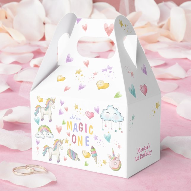 Pastel rainbow unicorn magic one birthday favour box (Wedding)