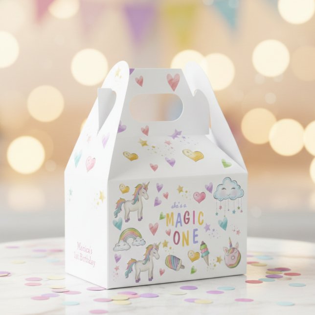 Pastel rainbow unicorn magic one birthday favour box (Creator Uploaded)
