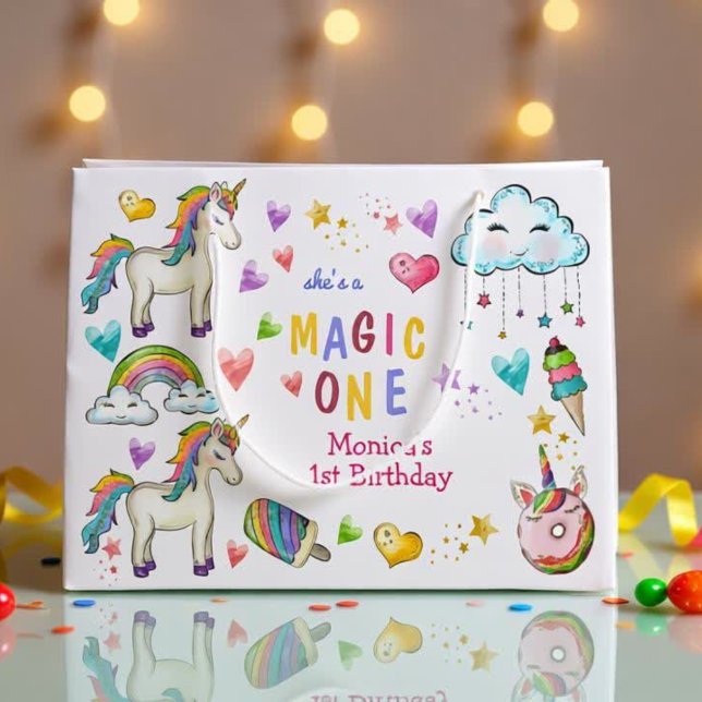 Pastel rainbow unicorn magic one birthday large gift bag (Creator Uploaded)