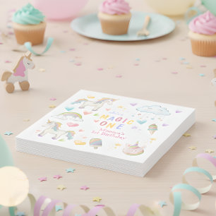 Pastel rainbow unicorn magic one birthday napkin