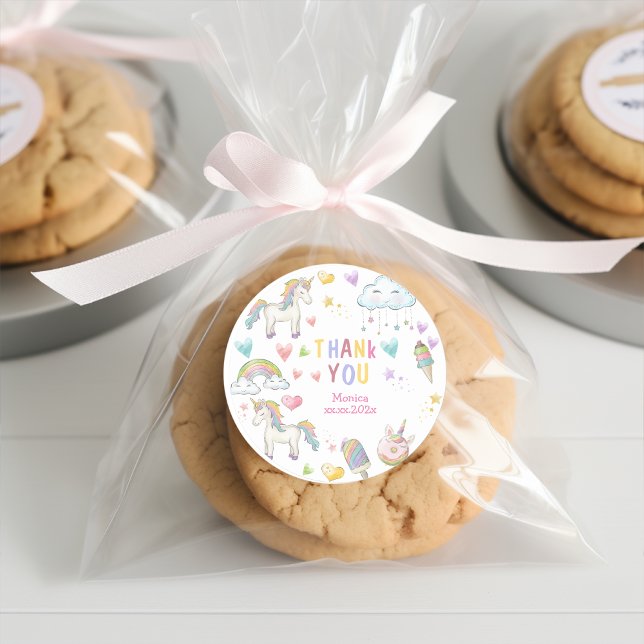 Pastel rainbow unicorn magic thank you birthday classic round sticker (Creator Uploaded)