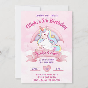 Pastel Rainbow Unicorn Magical Birthday Party  Invitation