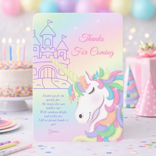 Pastel Rainbow Unicorn Magical Birthday Thank You Card