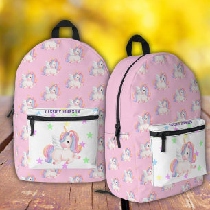 Pastel rainbow unicorn name  printed backpack