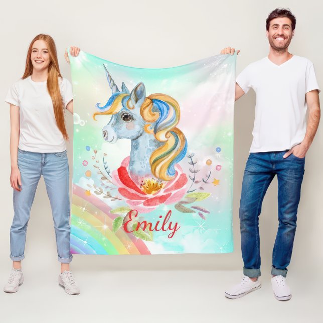 Pastel Rainbow Unicorn Personalised Fleece Blanket (Creator Uploaded)