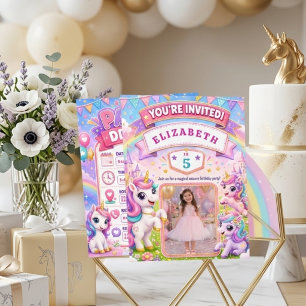 Pastel Rainbow Unicorn Photo Birthday Party Invitation