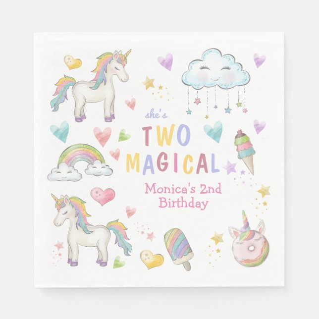 Pastel rainbow unicorn two magical birthday napkin (Front)