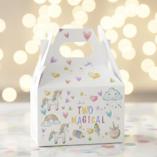 Pastel rainbow unicorn two magical second birthday favour box