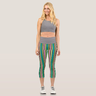 Pastel Rainbow Vertical Lines Geometric Pink Green Capri Leggings