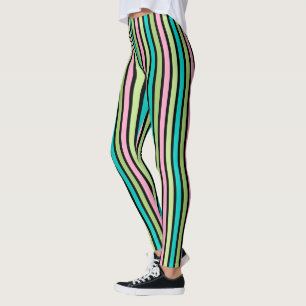 Pastel Rainbow Vertical Lines Geometric Pink Green Leggings