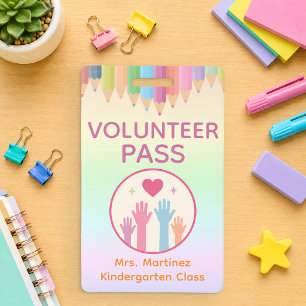 Pastel Rainbow Volunteer Pass Badge for Schools ID Badge