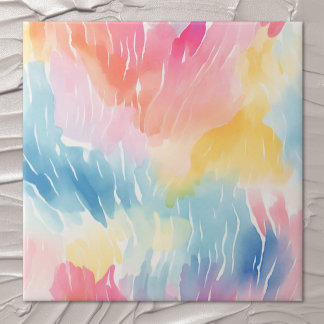 Pastel Rainbow Watercolor Abstract Tile