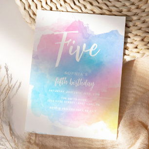Pastel Rainbow Watercolor Birthday Invitation