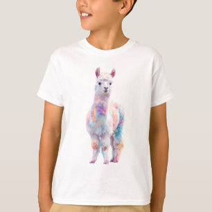 Pastel Rainbow Watercolor Fluffy Alpaca Kids T-Shirt