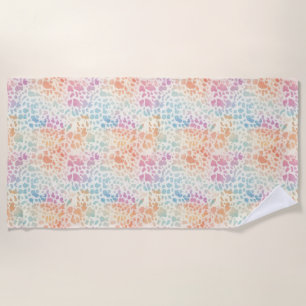 Pastel Rainbow Watercolor Leopard Print Beach Towel