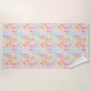 Pastel Rainbow Watercolor Leopard Print Beach Towel