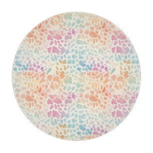 Pastel Rainbow Watercolor Leopard Print Cutting Board