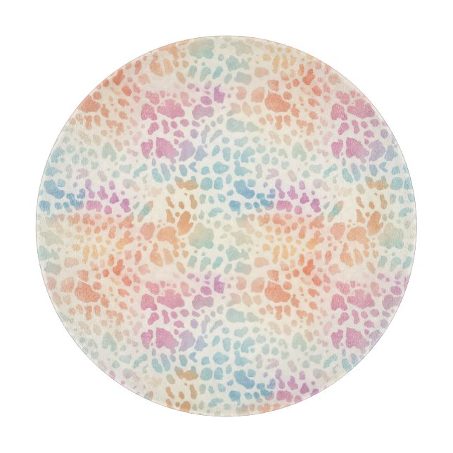 Pastel Rainbow Watercolor Leopard Print Cutting Board (Front)