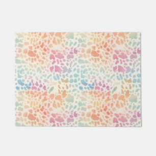 Pastel Rainbow Watercolor Leopard Print Doormat