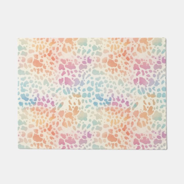 Pastel Rainbow Watercolor Leopard Print Doormat (Front)