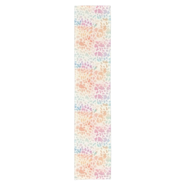 Pastel Rainbow Watercolor Leopard Print Short Table Runner (Front)