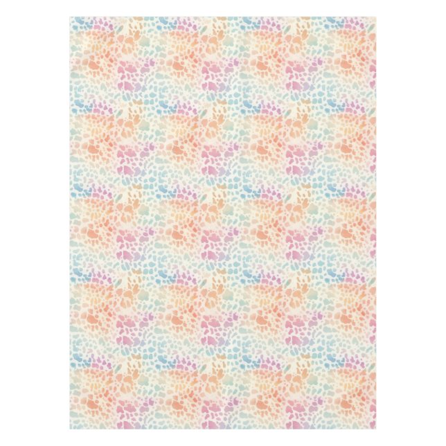 Pastel Rainbow Watercolor Leopard Print Tablecloth (Front)