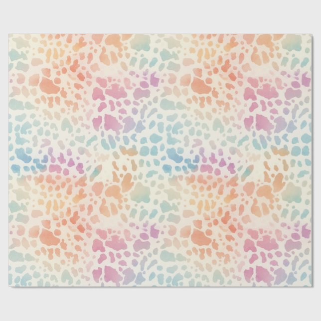 Pastel Rainbow Watercolor Leopard Print Wrapping Paper (Flat)