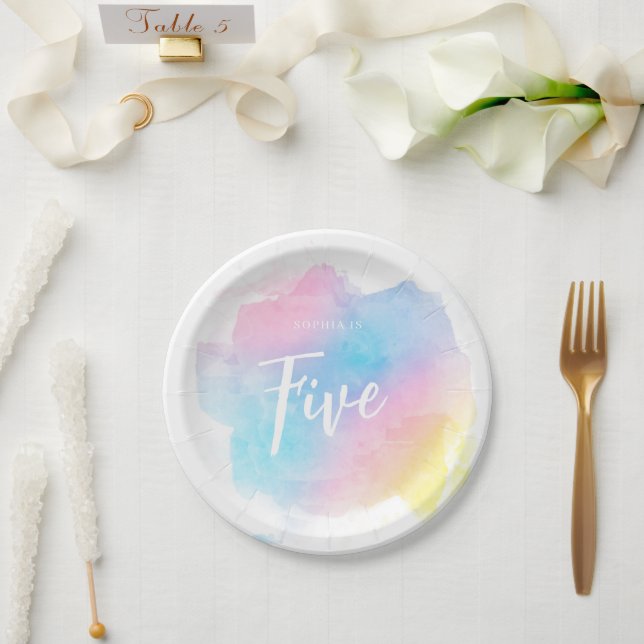 Pastel Rainbow Watercolor  Paper Plate (Wedding)