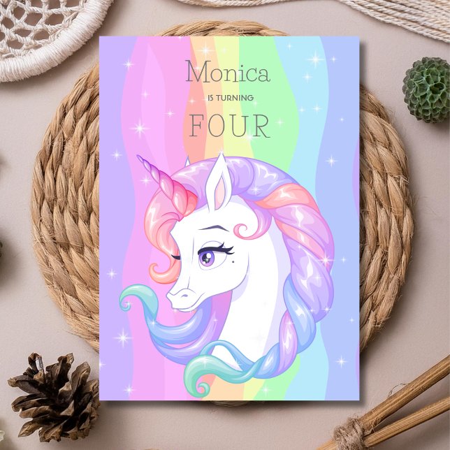 Pastel rainbow watercolor unicorn birthday invitation (Creator Uploaded)