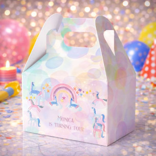 Pastel rainbow watercolor unicorn kids birthday favour box