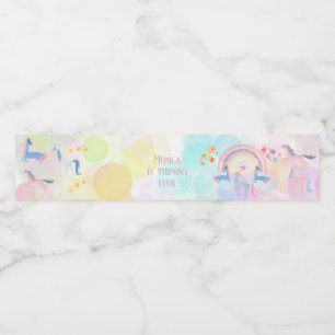 Pastel rainbow watercolor unicorn kids birthday water bottle label